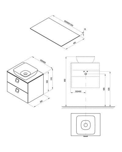 Столешница 60 см белый глянец Ravak Comfort 600 X000001379
