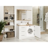 Респект -120 Тумба с 3 ящ. под стиральную машину левая (белая ПВХ/Дуб Тиссано)