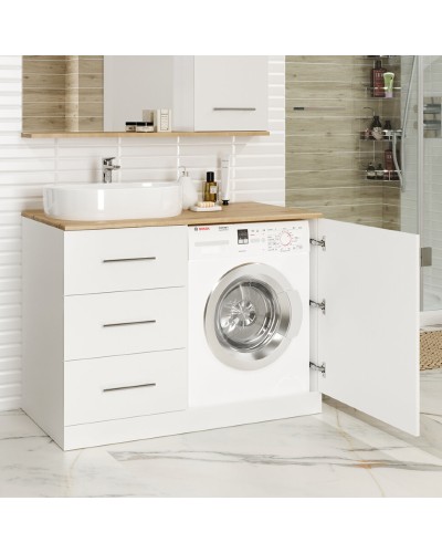 Респект -120 Тумба с 3 ящ. под стиральную машину левая (белая ПВХ/Дуб Тиссано)