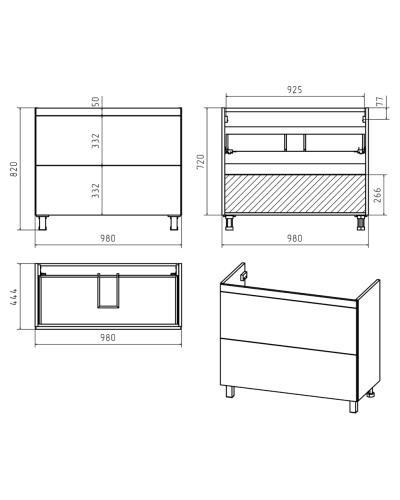 Атлантик -100 Тумба напольная  с 2 ящ. закруг. края