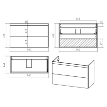 Атлантик -100 Тумба подвесная с 2 ящ. закруг. края серый камень