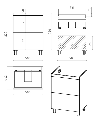 Атлантик - 60 Тумба напольная  с 2 ящ. закруг. края серый камень