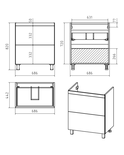 Атлантик - 70 Тумба напольная  с 2 ящ. закруг. края серый камень