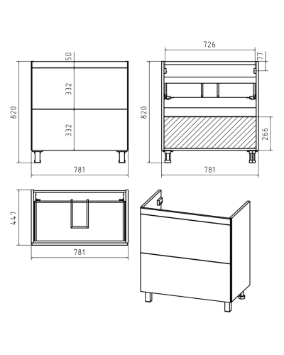 Атлантик - 80 Тумба напольная  с 2 ящ. закруг. края серый камень