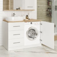 Респект -110 Тумба с 3 ящ. под стиральную машину левая (белая ПВХ/Дуб Тиссано)