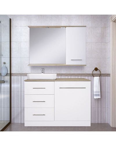 Респект -120 Тумба с 3 ящ. под стиральную машину правая (белая ПВХ/Дуб Тиссано)