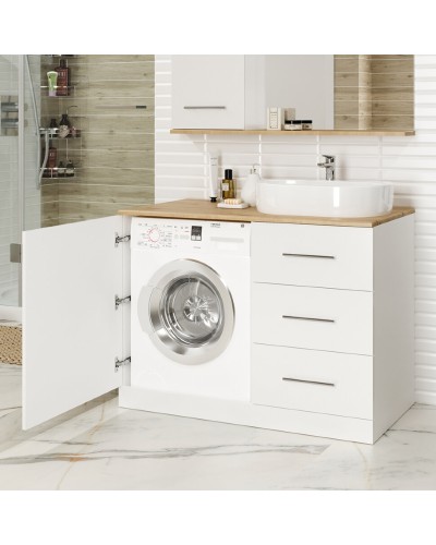 Респект -120 Тумба с 3 ящ. под стиральную машину правая (белая ПВХ/Дуб Тиссано)
