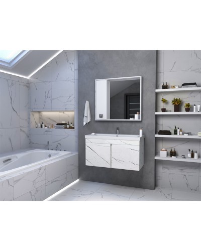 Торос -100 Тумба подвесная прямая белый мрамор ПВХ