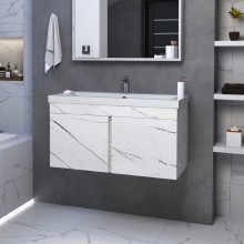 Торос -100 Тумба подвесная прямая белый мрамор ПВХ