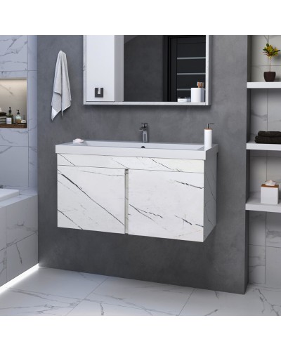 Торос -100 Тумба подвесная прямая белый мрамор ПВХ