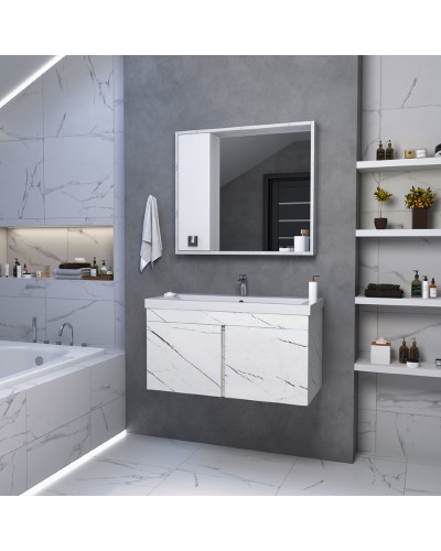 Торос - 75 Тумба подвесная прямая белый мрамор ПВХ