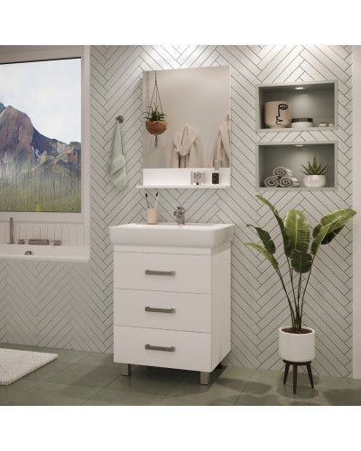 Гармония - 60 Тумба напольная  с 3 ящ. закруг. края белая эмаль (глянец)