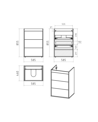 GRAFIT - 60 Тумба напольная 3 ящ. Графит под стиральную машину ПВХ
