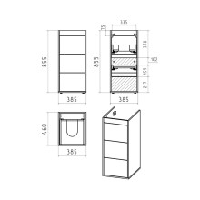 GRAFIT - 40 Тумба напольная 3 ящ. Графит, под стиральную машину ПВХ