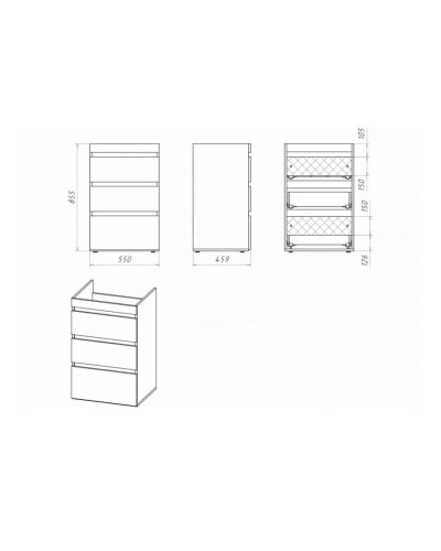 Фостер - 55 Тумба напольная 3 ящ. под стиральную машину, белая @ О