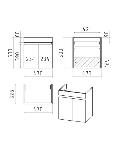 Ронда - 50 Тумба подвесная прямая 2 дв. (бок. ДСП Чикаго, фас.белая эмаль)