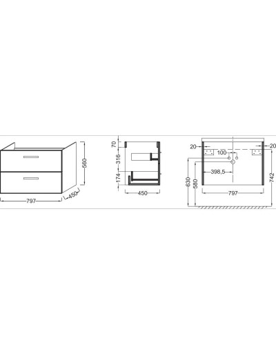 Тумба серый антрацит 79,7 см Jacob Delafon Ola EB391-N14