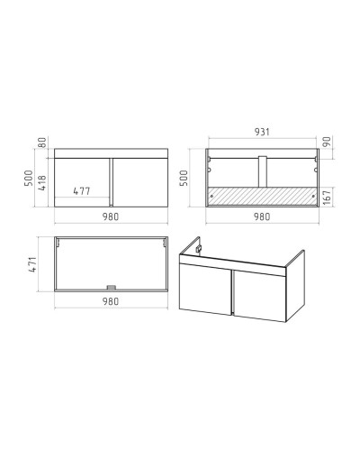 Торос -100 Тумба подвесная прямая серый мрамор ПВХ
