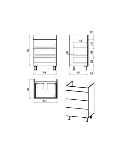 GLOSTER - 60 Тумба с 3 ящ. напольная, графит