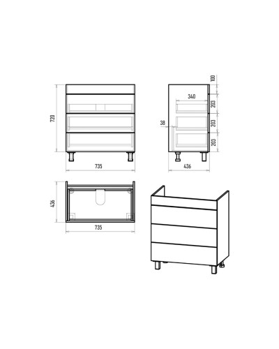 GLOSTER - 80 Тумба с 3 ящ. напольная, графит
