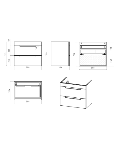 ARIANA - 60 Тумба подвесная с 2 ящ. белая (эмаль)