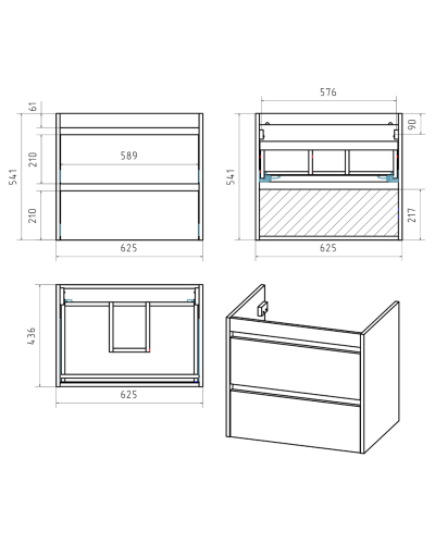 BALATON - 65 Тумба подвесная с 2 ящ., белый