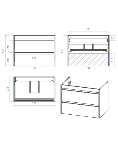 BALATON - 75 Тумба подвесная с 2 ящ., белый