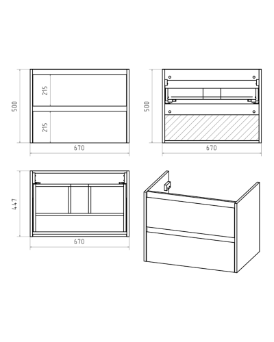 Dallas - 70 Тумба подвесная 2 ящ. ДСП (Дуб Галифакс)