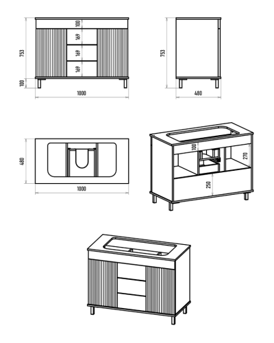 ENFIDA -100 Тумба напольная 3 ящ. белая мат. эмаль (Энфида)