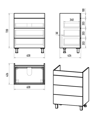 GLOSTER - 70 Тумба с 3 ящ. напольная, белый
