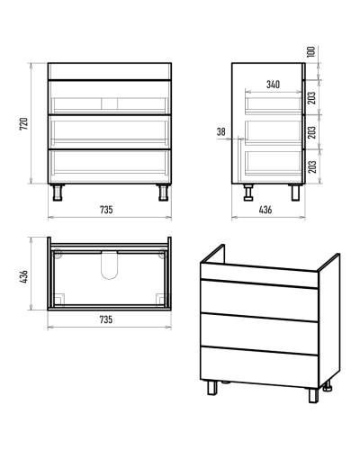 GLOSTER - 80 Тумба с 3 ящ. напольная, белый