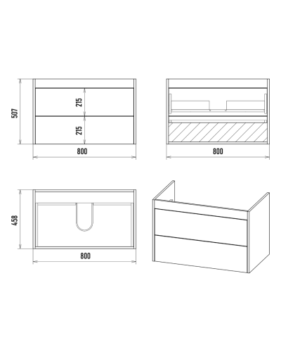 MONSOUR - 80 Тумба подвесная с 2 ящ.