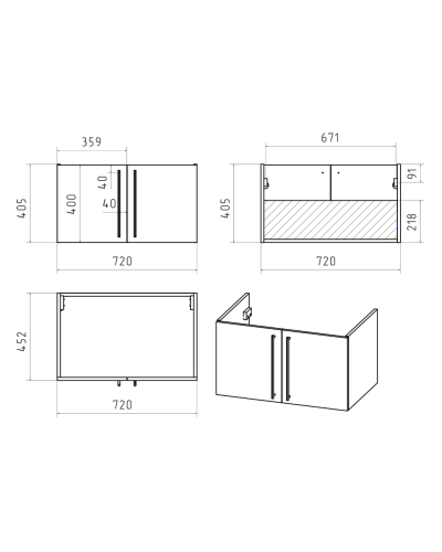 ROCK - 75 Тумба прямая подвесная темно-серый (Чикаго) ЛДСП