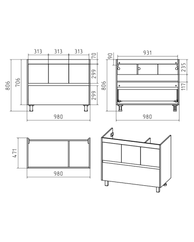 Алиса -100 тумба 1 ящ. напольная белая эмаль