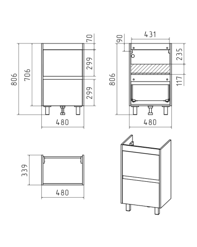 Алиса - 50 тумба 1 ящ. напольная белая эмаль