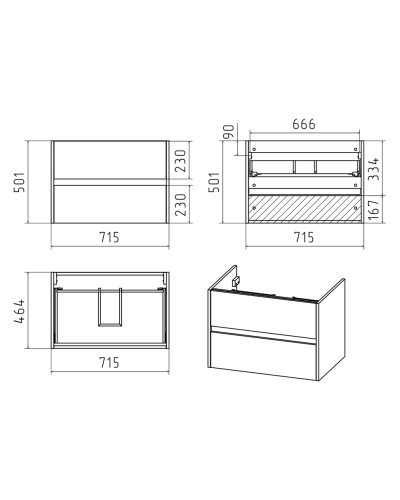 Алиса - 75 тумба 2 ящ. подвесная белая эмаль