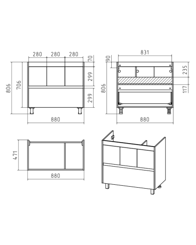 Алиса - 90 тумба 1 ящ. напольная белая эмаль