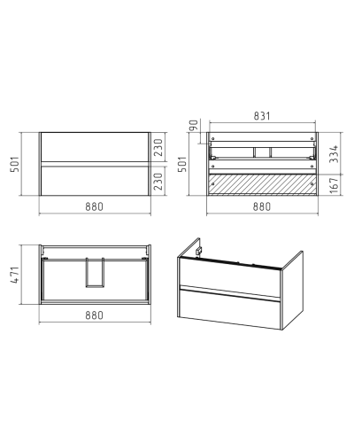 Алиса - 90 тумба 2 ящ. подвесная белая эмаль
