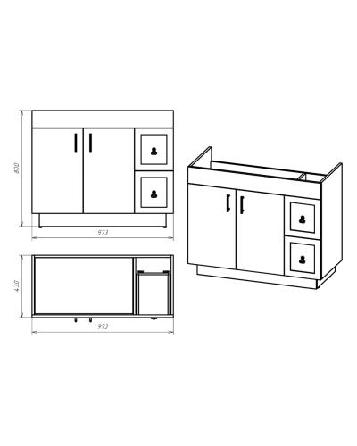 Амбра -100 Тумба черная матовая с 2 ящ.