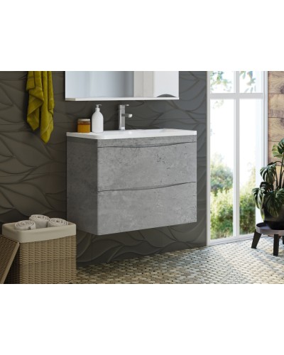 Атлантик -100 Тумба подвесная с 2 ящ. закруг. края серый камень