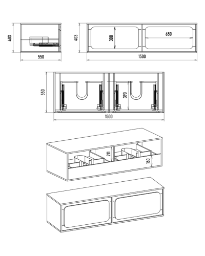 Дубль - 150 Тумба подвесная комбинированная 2 ящ.