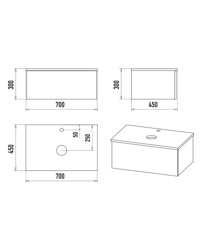 Ива - 70 Тумба подвесная Графит пленка 1 ящ