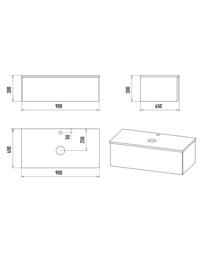 Ива - 90 Тумба подвесная Графит пленка 1 ящ