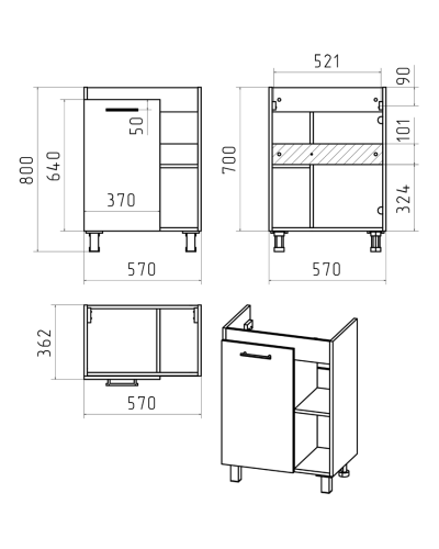 Крафт - 60 Тумба напольная 1 дв.
