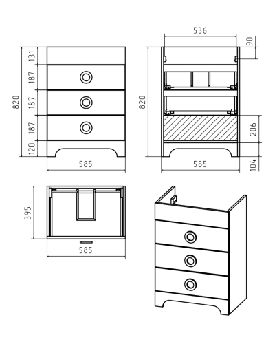 Лейла - 60 Тумба с 3 ящ. белая