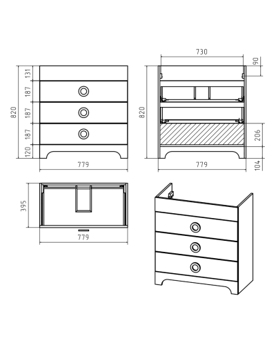 Лейла - 80 Тумба с 3 ящ. белая