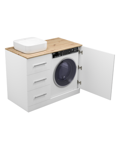 Респект -110 Тумба с 3 ящ. под стиральную машину левая (белая ПВХ/Дуб Тиссано)