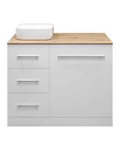 Респект -110 Тумба с 3 ящ. под стиральную машину левая (белая ПВХ/Дуб Тиссано)