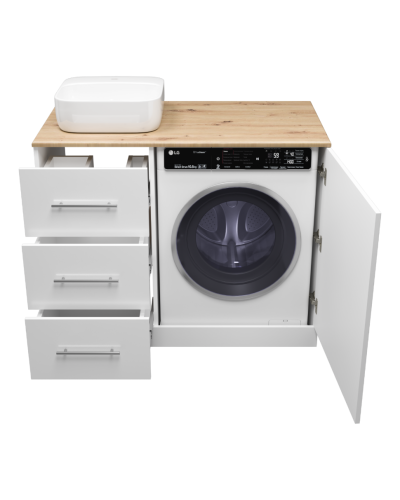 Респект -110 Тумба с 3 ящ. под стиральную машину левая (белая ПВХ/Дуб Тиссано)