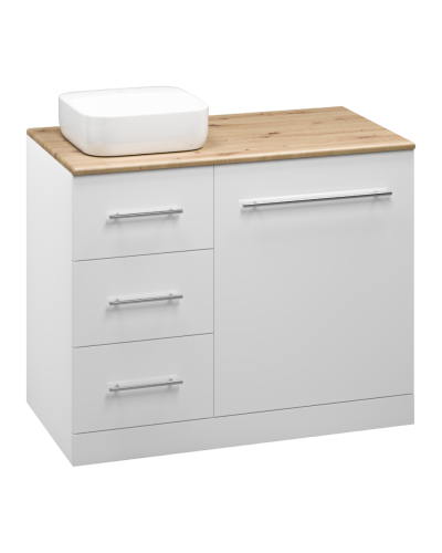 Респект -110 Тумба с 3 ящ. под стиральную машину левая (белая ПВХ/Дуб Тиссано)